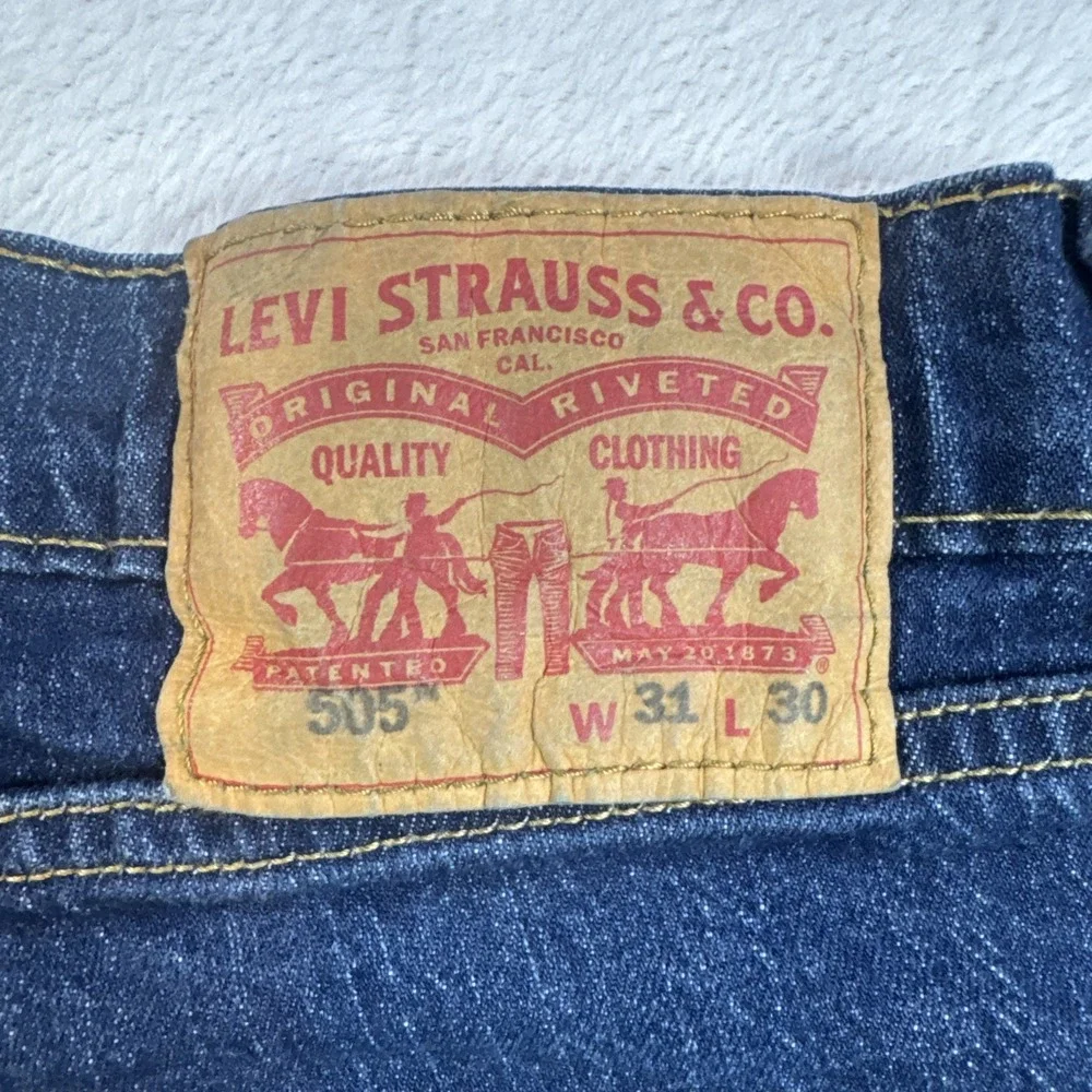 Levis 505 Jeans Mens 31x28 Blue Straight Dark Wash Denim Mid Rise Workwear‎